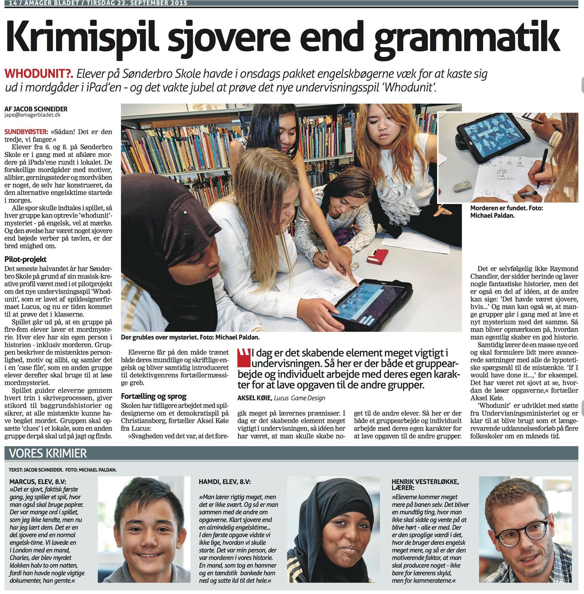 Whodunit in Amager Bladet, 22 September 2015